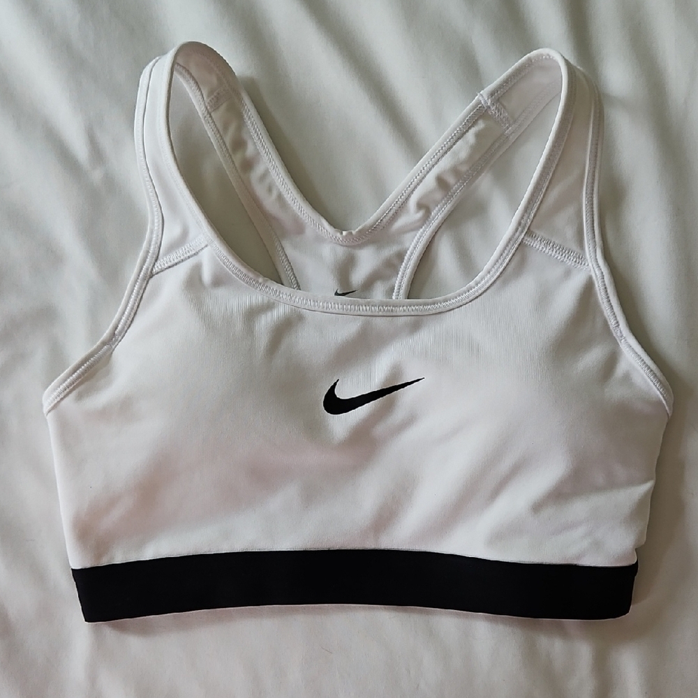 Nike White Black Sports Bra Moisture-Wicking Racerback